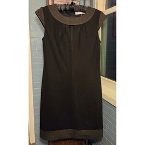Trina Turk Black Dress Sheath Career Gray Trim‎ Sleeveless Size 2
